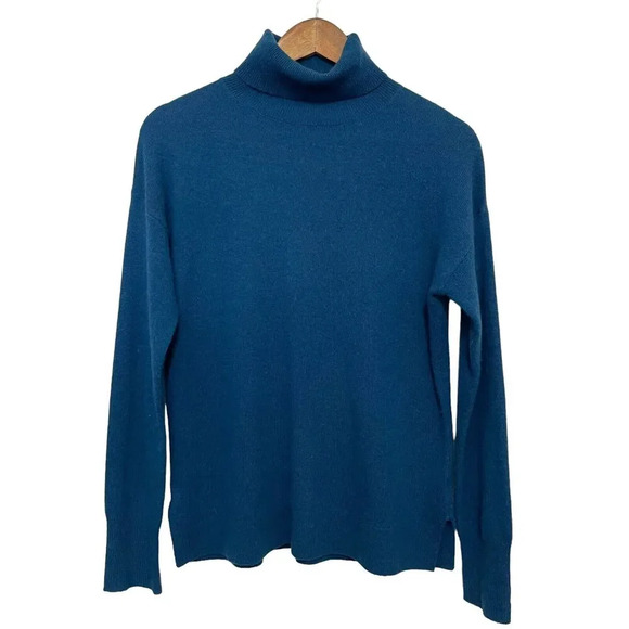 Halogen 100% Cashmere Turtleneck Sweater Size S Dark Teal Long Sleeve - Picture 1 of 5